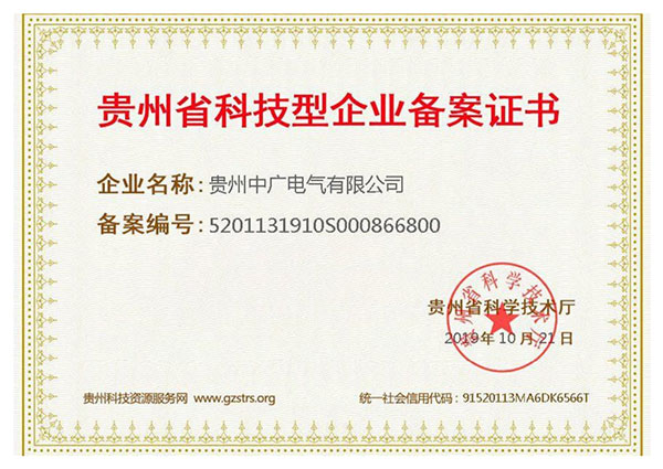 貴州省科技型企業(yè)備案證書(shū)